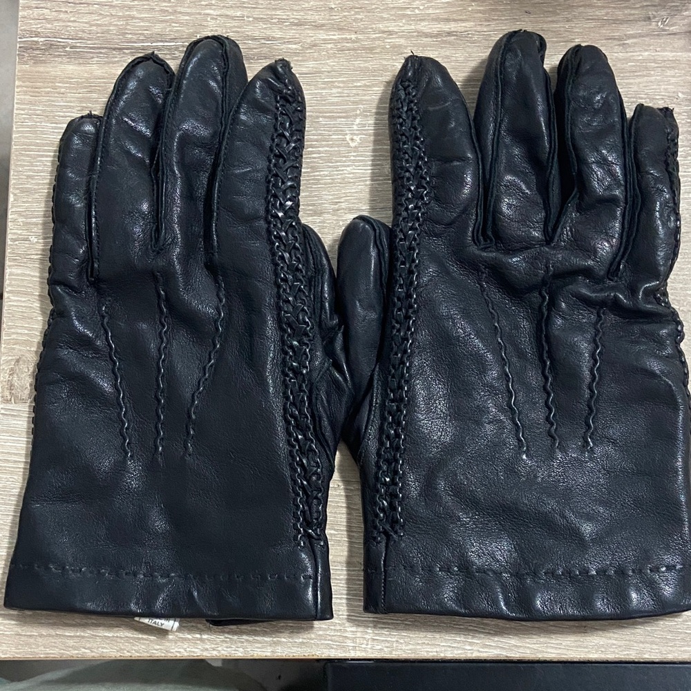 John Varvatos Black Leather 100% Cashmere Lined Men's Gloves